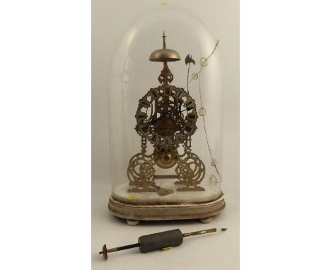 Richardson Middlesbrough, a brass skeleton clock, with silvered chapter ring and Roman numerals, under a glass dome, af, on&n