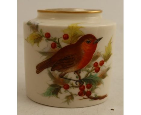 A Royal Worcester vase, decorated&nbsp; with a Robin, berries and leaves, height 3ins