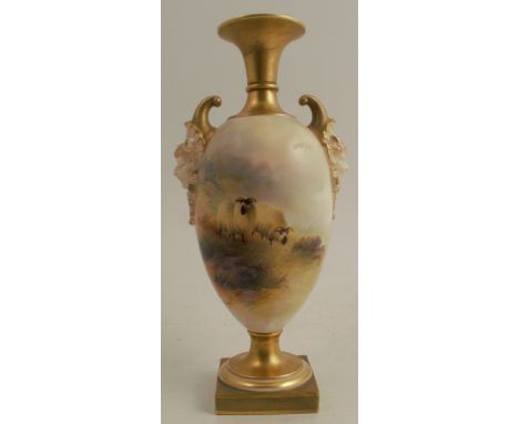 A Royal Worcester vase, decorated with sheep by Harry Davis, shape number 1716, circa 1915, height 8.75ins - Good condition