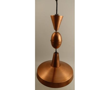 A mid century Danish copper rise and fall pendant ceiling light by LYFA.