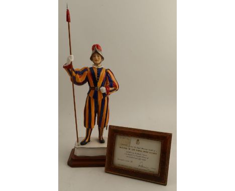 A Royal Worcester limited edition model, Trooper of the Papal Swiss Guard, modelled by Frederick Gertner, with plinth and cer