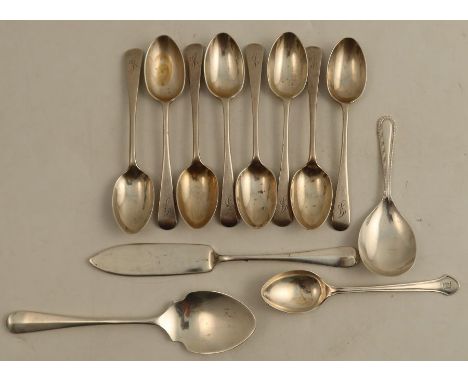 A set of eight silver coffee spoons, engraved with initials, Sheffield 1915, weight 3oz, together with other hallmarked silve