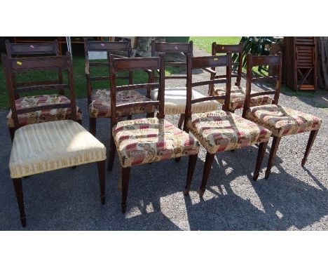 A set of eight 19th century style dining chairs, (6 + 2), six with tapestry seats and two upholstered seats
