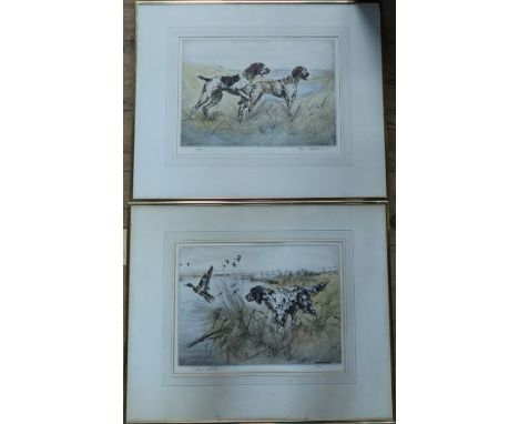 Henry Wilkinson, two limited edition colour engravings, studies of sporting dogs, 10.5ins x 14ins, together with another blac