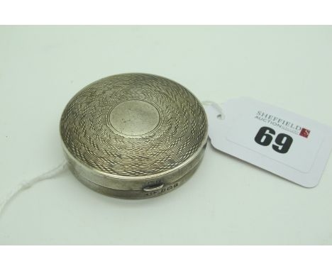 A Hallmarked Silver Shallow Circular Box, Birmingham 1930, with engine turned decoration, 5cm diameter. 