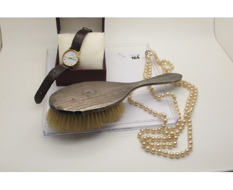 A Hallmarked Silver Backed Hair Brush, with engine turned decoration, together with a Rotary gent's wristwatch and an imitati