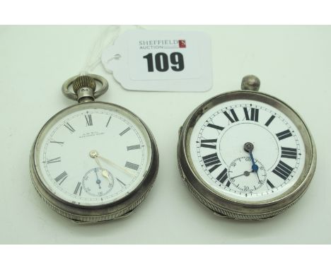 A Hallmarked Silver Openface Pocketwatch, the A.W.W.Co Waltham mass signed white dial, with Roman numerals and seconds subsid