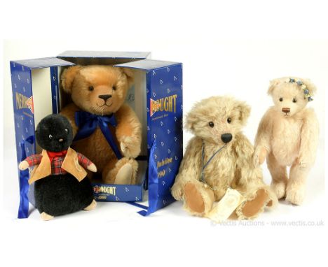 Collection of teddy bears, including: (1) Merrythought Diamond Jubilee Bear, 1930-1990, LE, blonde mohair, with certificate, 