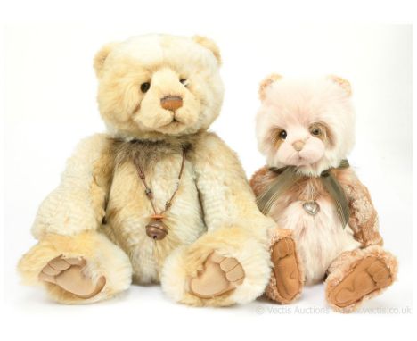 Charlie Bears pair: (1) Sonny teddy bear, CB141495, 2014-2015, designed by Isabelle Lee, cream / golden / light brown plush, 