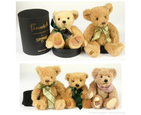 Merrythought collection of five teddy bears: (1) The Limited Edition Fenwick Bear, LE 48/100, blonde mohair, with swing label