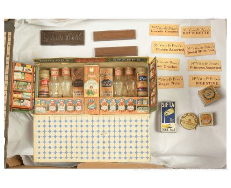 Pascall's Parlour Stores vintage toy shop with contents, includes tinplate bars of Rowntree's chocolate, glass sweet jars (em