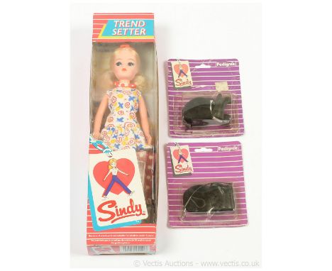 Pedigree vintage Sindy Trend Setter doll, 1985, #42010, blond hair, tied at nape of neck, mini-dress with low waist and full 