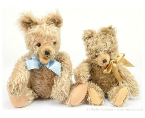 Hermann Zotty and Zotty type pair of vintage teddy bears, caramel tipped mohair, amber and black glass eyes, inset short pile