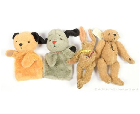 Pair of teddy bears and Sooty and Sweep glove puppets: (1) Charlie Bears Harley teddy bear, CB 094076B, designed by Maria Col