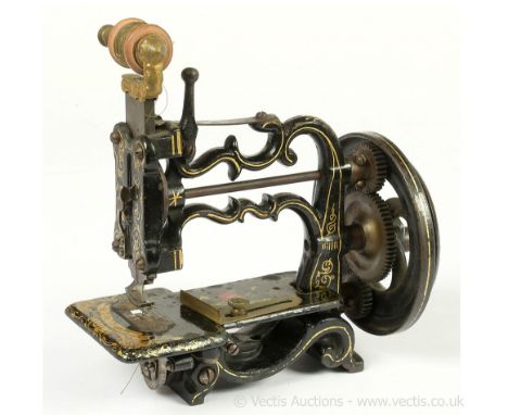 Weir Raymond (UK) The Globe #1011 miniature antique Sewing Machine, 1860s, stamped to the needle plate Jas G Weir Carlisle St