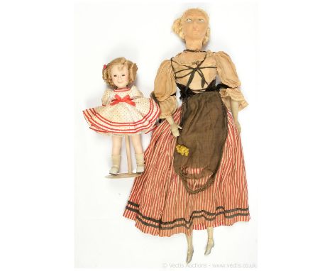 Pair of dolls: (1) Vintage Boudoir doll, cloth formed face, painted features, blonde Rayon hair, cloth elongated body, with c