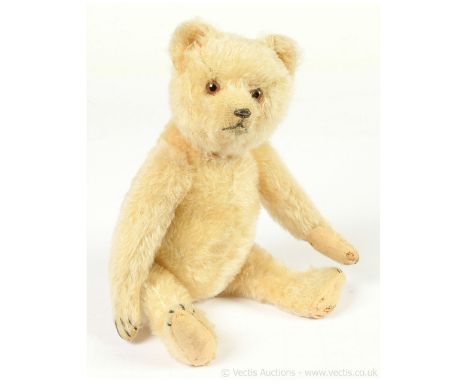 Gebruder Bing antique teddy bear, German, 1920s, light blonde mohair, clear glass eyes with black pupils and brown painted ba