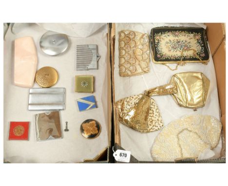 Collection of antique and vintage ladies' compacts, cigarette cases and clutch bags, etc; Fair to Good; (qty).