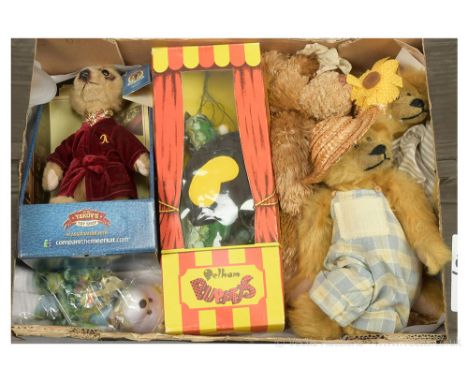 Collection of Pelham Puppet and teddy bears: Pelham Puppets Mother Dragon, boxed; Yakov's Toy Shop Aleksandr Meerkat, boxed; 