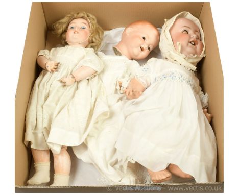 Three antique / vintage German bisque dolls: (1) Alt, Beck &amp; Gottschalck large bisque character doll, German, circa 1912,