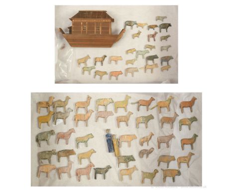 Erzgebirge German Noah's Ark vintage hand carved wooden, with Mr and Mrs Noah, and animals, some damage, otherwise Good to Go