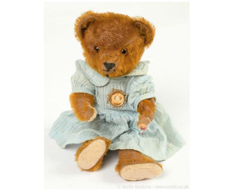 Gebruder Bing antique teddy bear, German, 1920s, chocolate brown mohair, amber and black glass eyes, black horizontally stitc