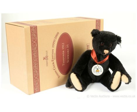 Steiff Club Edition teddy bear replica 1912, black mohair, 1999, white tag 420160, LE, Excellent Plus to Near Mint, complete 