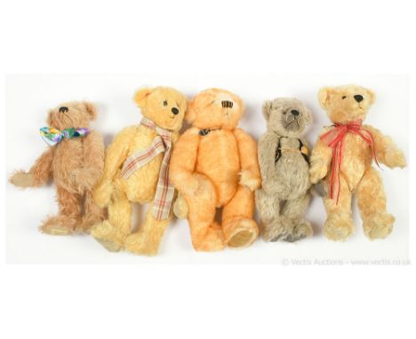 Dean's Rag Book collection of five teddy bears, including: (1) Dean's Elite Madame Butterfly, LE 6/100, blonde with golden ti