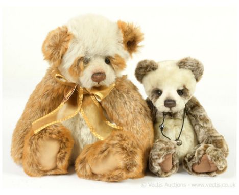 Charlie Bears pair of teddy bears, designed by Isabelle Lee: (1) Cindy panda bear, CB 194524, 2009-2012, LE 2200, cream and l