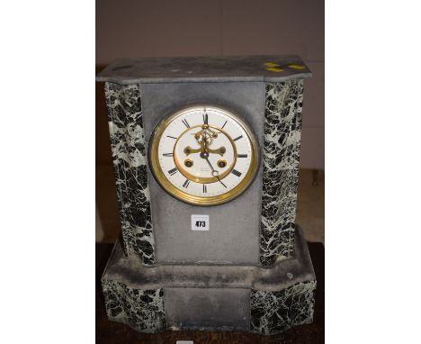 A Victorian slate and marble mantel clock with enamel dial, by Kuss & Co., Newcastle.