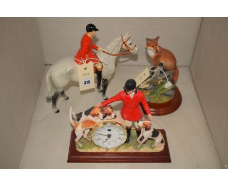 A Beswick figure of a huntsman mounted on a dapple-grey horse; together with a Border Fine Arts, six  Country Characters No. 