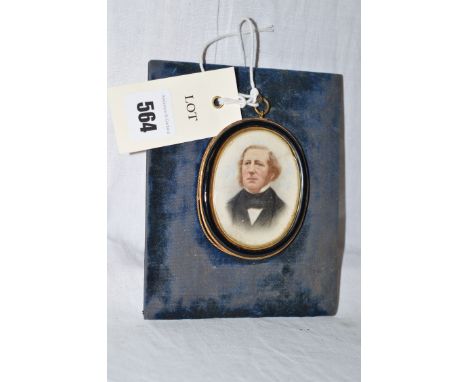 An over-painted miniature portrait of John Beatson, inscribed and dated 6th July 1858, in ebonised and yellow-metal frame, wi