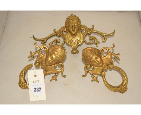 A set of 19th Century gilded cast metal handles; and a similar finial.