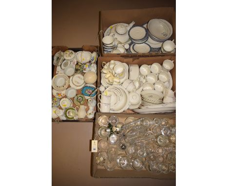 Dinner services by Royal Doulton, Atlanta and Nimbus patterns; reproduction dressing table dishes; patch boxes and other cera