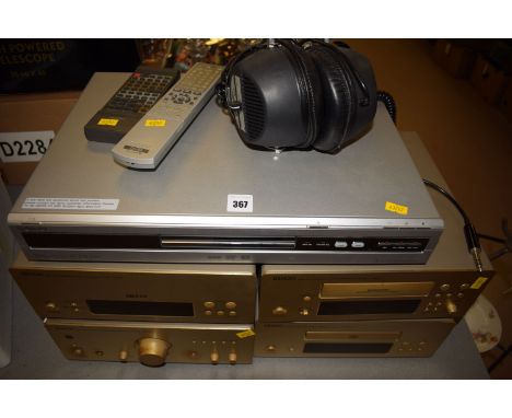 A Denon personal stereo component system, comprising: an AF FM tuner, UTU-FO7; a stereo cassette tape deck, UDR-FO7; an integ