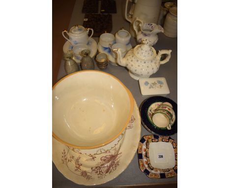 A Wedgwood 'Ice Rose' pattern trinket box and cover; a mid 19th century teapot decorated with flowers; a commemorative jug wi