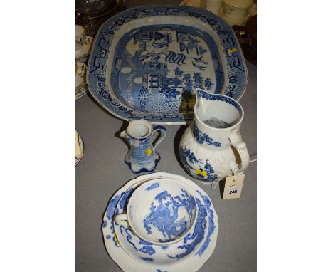 A large blue and white Willow pattern meat plate with well; together with a late 18th Century Royal Worcester blue and white 