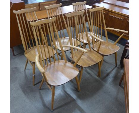 A set of six Ercol Blonde elm and beech Goldsmith chairs 