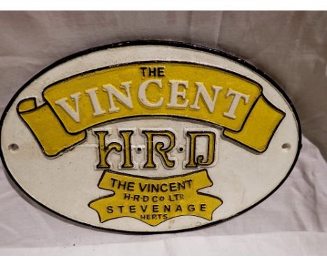 Cast iron Vincent motorcycle plaque, W: 30 cm. UK P&amp;P Group 1 (£16+VAT for the first lot and £2+VAT for subsequent lots) 