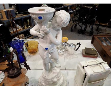 Ceramic cherub plant stand. H: 80cm. Not available for in-house P&amp;P 