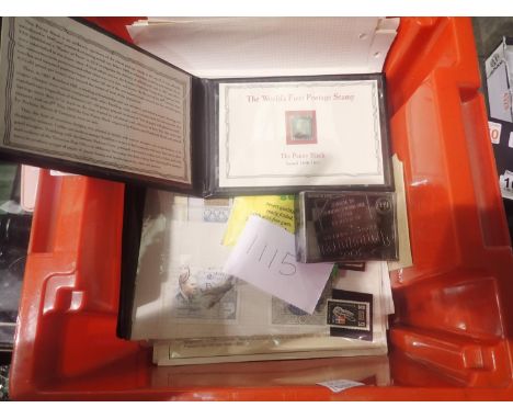 Collection of mint and used world stamps including Penny Black and reference materials. UK P&amp;P Group 2 (£20+VAT for the f