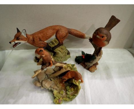 Aynsley ceramic Melton fox and two Aynsley Mastercraft sculptures, no cracks or chips, largest L: 25 cm. UK P&amp;P Group 2 (