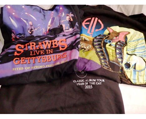 Strawbs live at Gettysburg T-shirt, Emerson Lake &amp; Palmer Tarkus T-shirt and an Al Stewart polo shirt all size XL. UK P&a