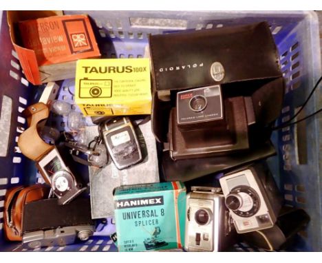 Tray of mixed camera and accessories to include Polaroid super swingler in case. Not available for in-house P&amp;P 