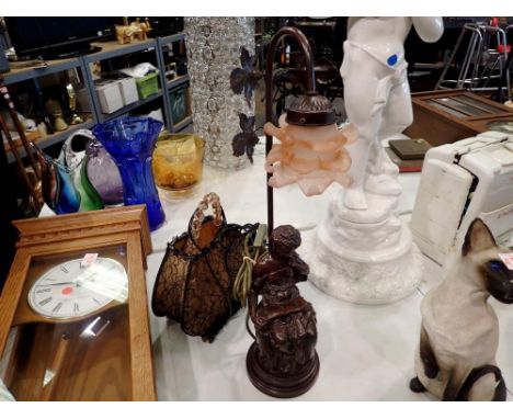 Art Deco style figural lamp and another. All electrical items in this lot have been PAT tested for safety and have passed. Th