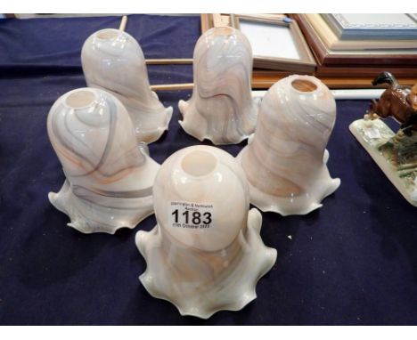 Five vintage art deco marbleise hand made light shades with frill edges. Not available for in-house P&amp;P 