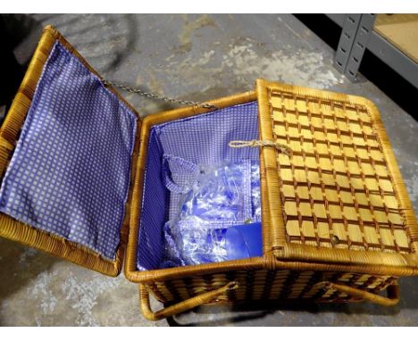 Wicker picnic hamper with contents. Not available for in-house P&amp;P 