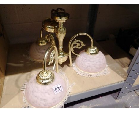 Three sconce brass and glass light fitting. Not available for in-house P&amp;P 