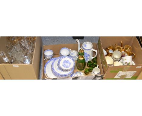 Glassware and Ceramics- Delft, cut and etched glasses and decanters, Bavaria coffee service, blue and white tea service, 1950