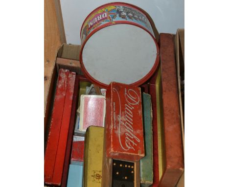 Games - dominoes, playing cards, draughts, a Chad Valley drum